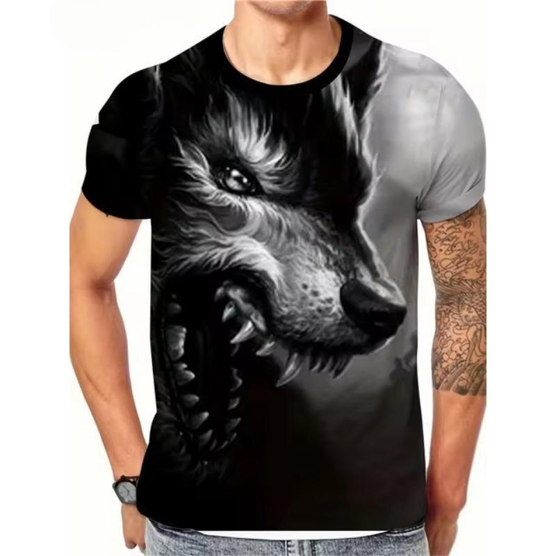 Футболка большого размера с принтом волка 3D для мужчин, летняя мода, уличная свободная повседневная рубашка с круглым вырезом и короткими рукавами, футболки для мужчин