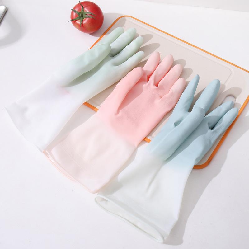 Transparent White Waterproof Non-Slip Thin Rubber Cleaning Gloves for Dishwashing and Laundry