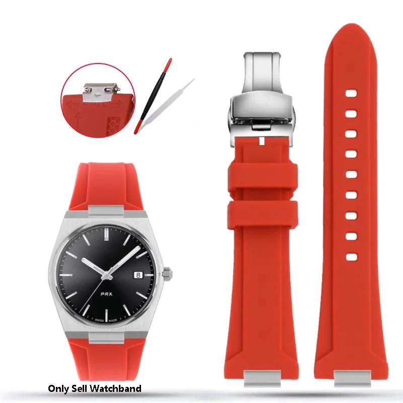 Silicone Rubber Watchband For TISSOT PRX Watchband T137.407/T137.410 Series Super Player Men Wrist Strap 26x12mm Convex End