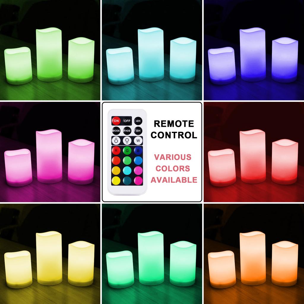 3pack LED Multing Color Flameless Pillar Candle Lights with Remote Battery Operated Candle for Christmas