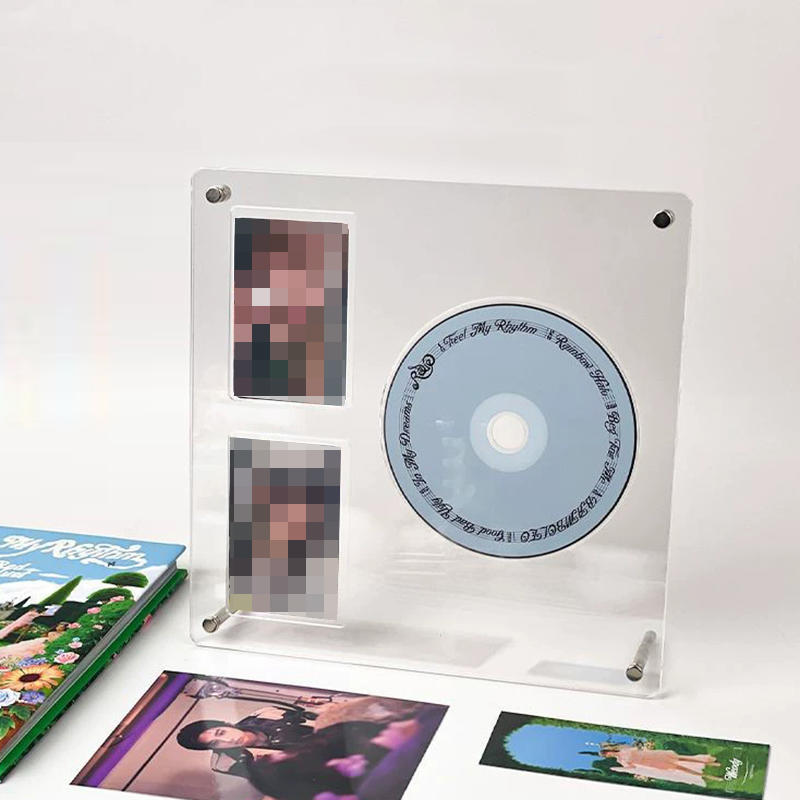 Маленькая стойка для визиток Акриловая фоторамка для CD, пластинок и трехдюймовых фото Настольное украшение Альбом Прозрачный контейнер для хранения Коллекционных предметов Фотографий