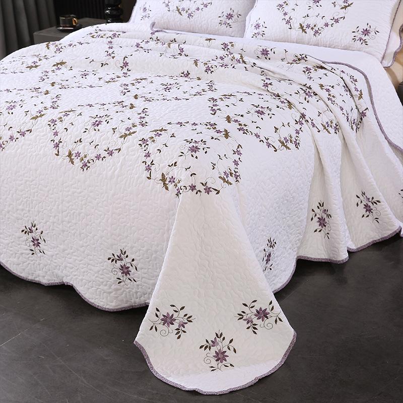 Modern Embroidered Quilt Set 3-Piece, 100% Cotton Soft Breathable Bedspread Coverlet, Lightweight Bedding Set for All Season