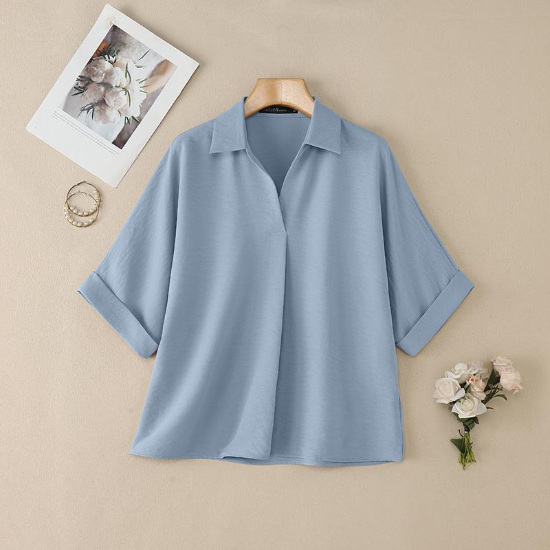 ZANZEA Женская повседневная свободная блузка с отложным воротником и коротким рукавом