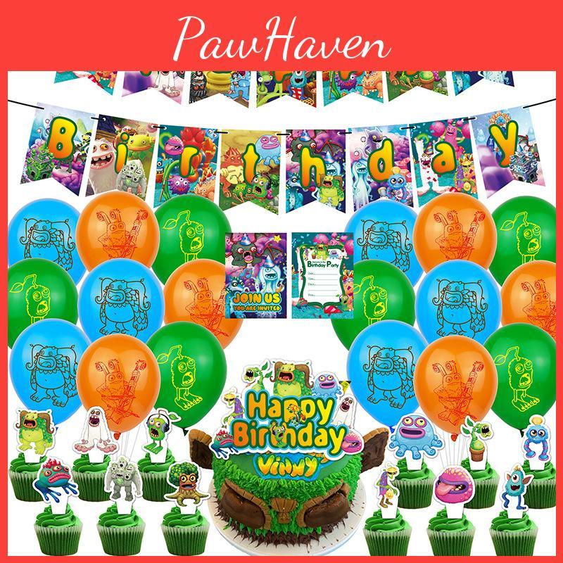 My Singing Monsters Birthday Party Decorations Set Colorful Balloons Paper Banners And Cake Toppers