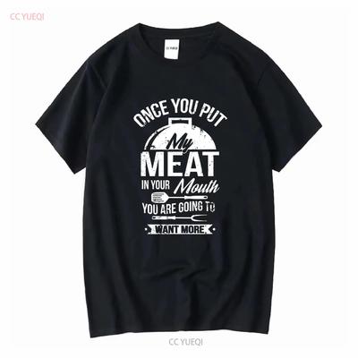 Положи мое мясо в свой рот Смешная футболка для гриля BBQ Барабекю винтажная Стиранная Дышащая Мягкая мужская Растягивающаяся Повседневная Универсальная