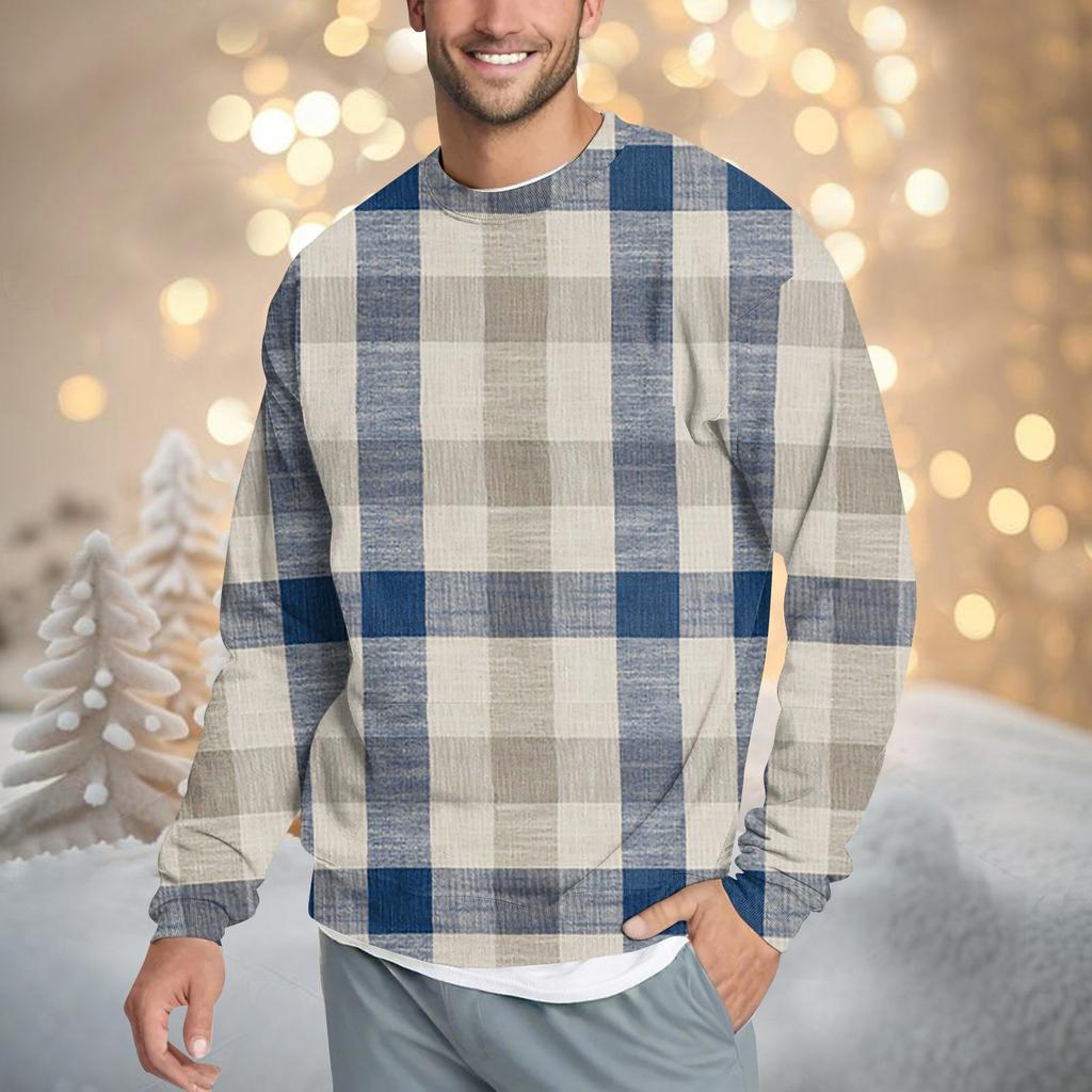 Мужская повседневная мода удобная клетчатая круглая горловина пуловер толстовка свитшот