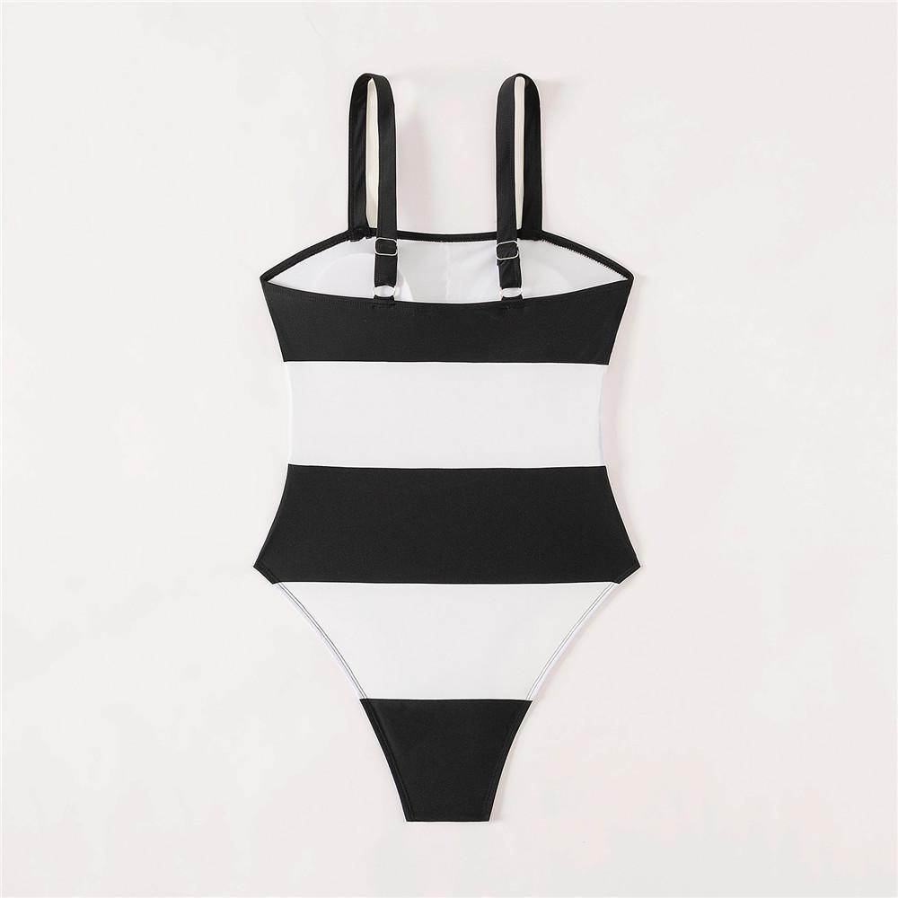 Черный белый лоскутный купальник женский сексуальный цельный купальник 2025 пуш-ап купальники с высоким вырезом полосатый купальный костюм