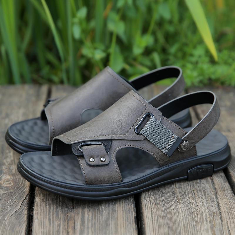 Модные черные мужские сандалии кожаные повседневные сандалии летние пляжные сандалии для мужчин уличные нескользящие тапочки на платформе Sandalias Hombre