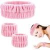 Спа-повязка на запястье, набор для мытья лица, набор для макияжа, повязка на голову для душа, регулируемое запястье для женщин и девочек (розовый)