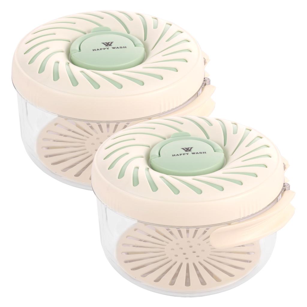 2pcs Foldable Fruit Drainage Baskets with Lids Plastic Fruit Cleaning Bowls Portable 2-in-1 Vegetable Storage Filter Containers