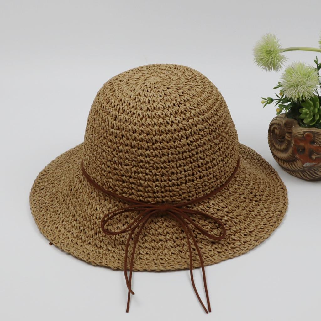 Foldable seaside vacation shade straw hat bucket hat summer outing sun hat handmade crochet hat
