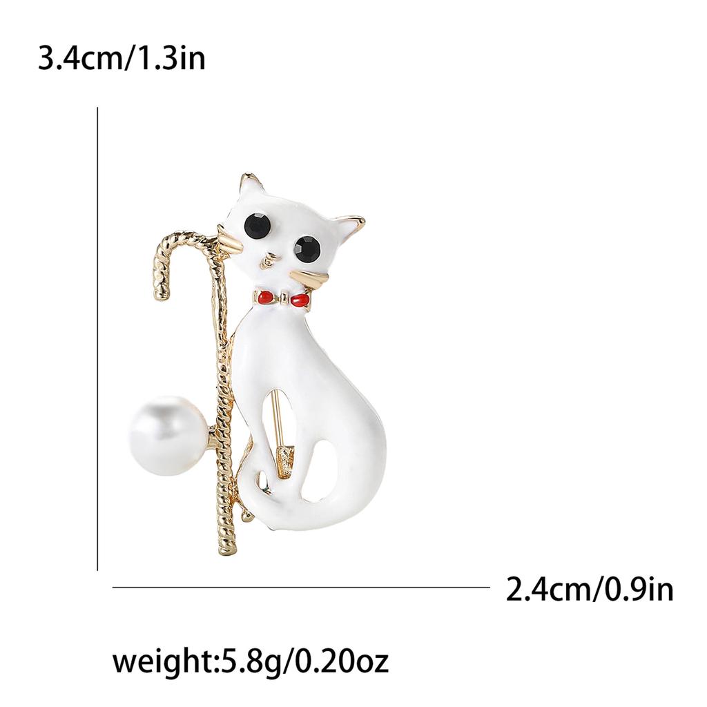 Cute Alloy Enamel Cane Cat Brooch Versatile Temperament Women'S Suit Shirt Corsage Jewelry Pin