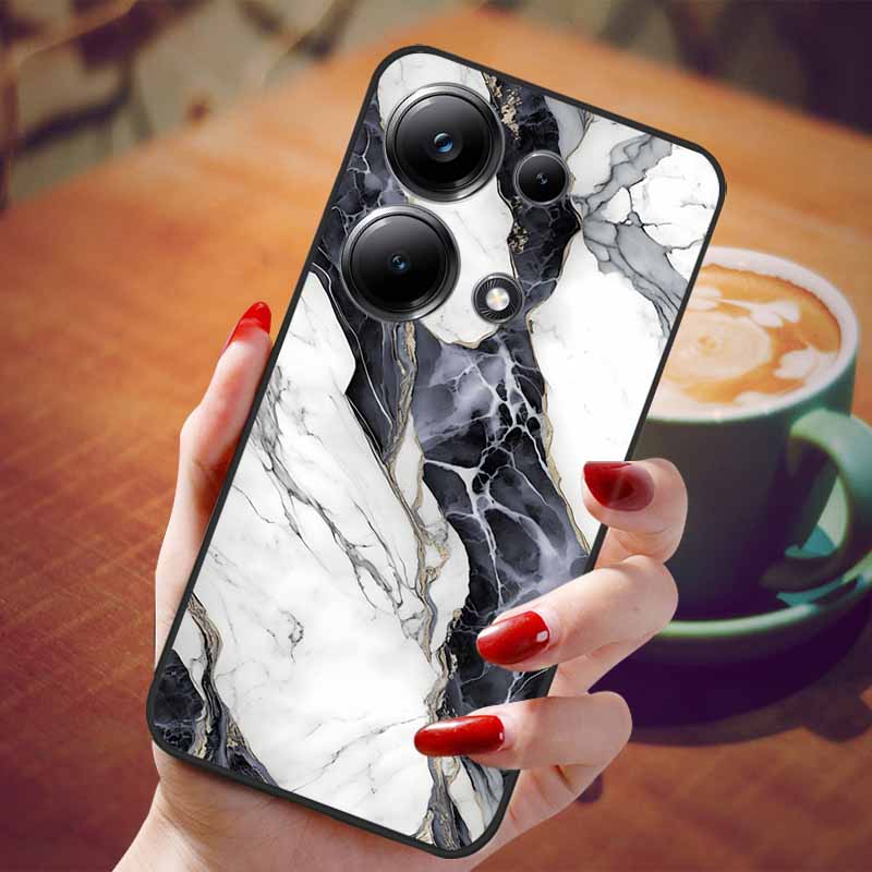 Чехол для Poco M6 Pro 4G Модный Мраморный Силиконовый Черный Чехол для Телефона Xiaomi Poco M6Pro 4G M 6 Pro Мягкие Чехлы PocoM6Pro 4G