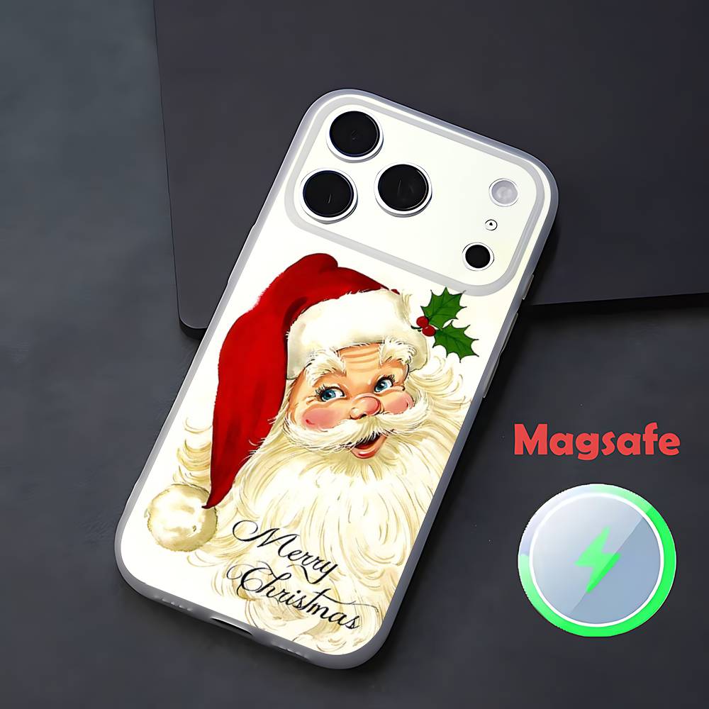 Рождественский чехол для телефона Санта-Клаус для iPhone 17,16,15,14,13,12,11 Pro,Max,Plus,Mini,Air,E Магнитный Magsafe Матовый Прозрачный