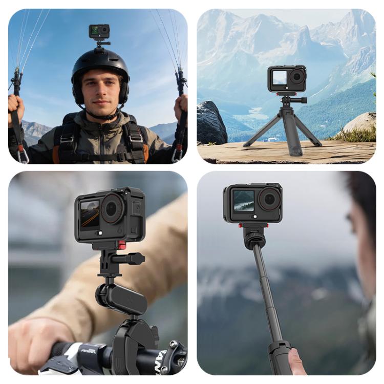Для DJI Osmo Action 6 PULUZ Пластиковая клетка Рама-адаптер с вертикально-горизонтальным расширением с креплением для холодного башмака (черный)