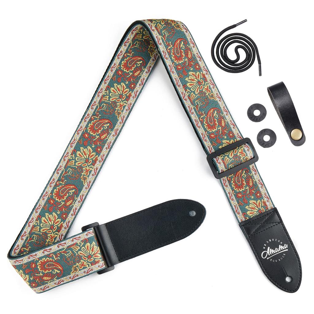 [Amumu] Guitar Strap Paisley Vintage Jacquard for Bass, Electric & Acoustic Guitar Accessories