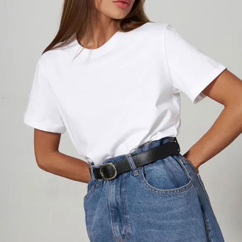 Summer Cotton Women's T-shirt Bottoming Basic Fashionable Solid Lady Short Sleeve Loose Tops Shirts Tops