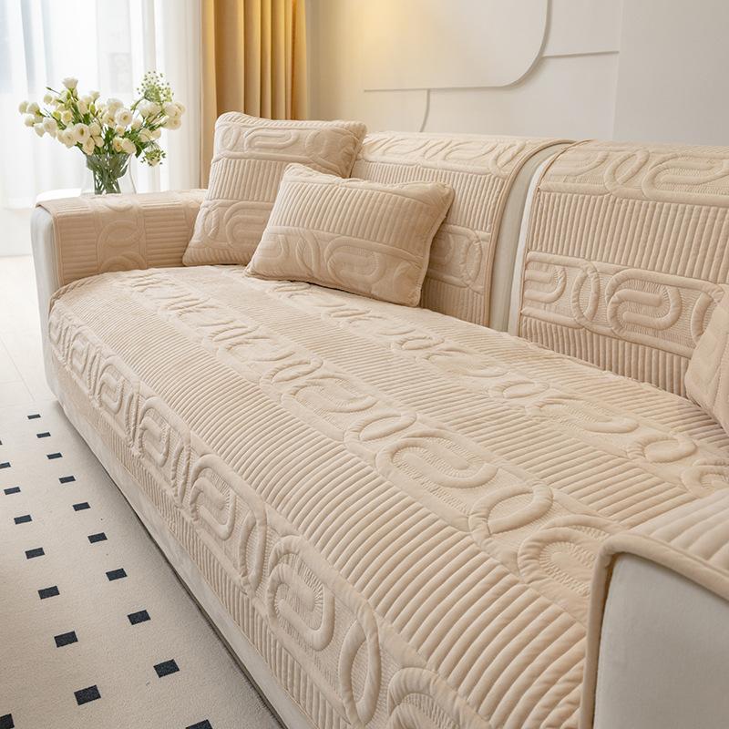 Подушка для дивана в кремовом стиле Four Seasons Universal Non-Slip Light Luxury Cushion Plush Non-Slip All-Inclusive Sofa Cover