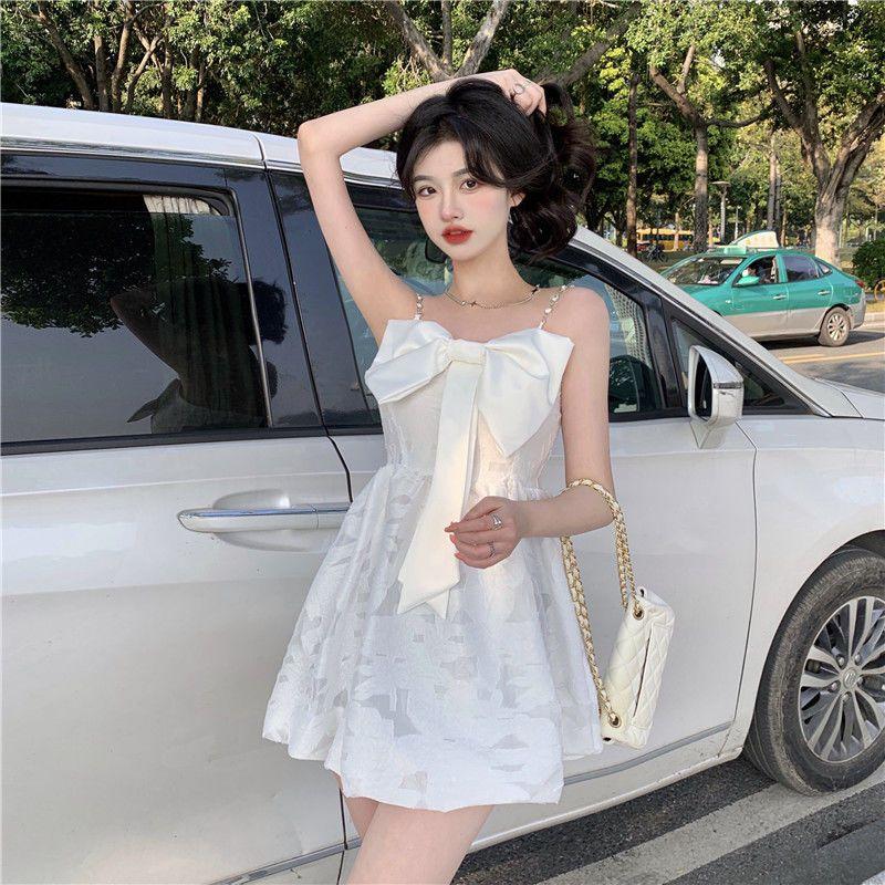 Sweet Kawaii белое платье-комбинация женское корейское модное Kpop дизайнерское вечернее мини-короткое платье на бретельках с бантом наряды