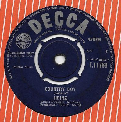 7-дюймовая пластинка HEINZ - Country Boy F11768 Decca 1963 Великобритания Рок Б/У