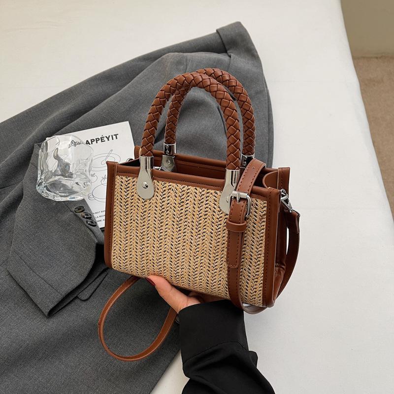 Korean version niche simple woven handbag women's 2025 summer new messenger small square bag high value handbag