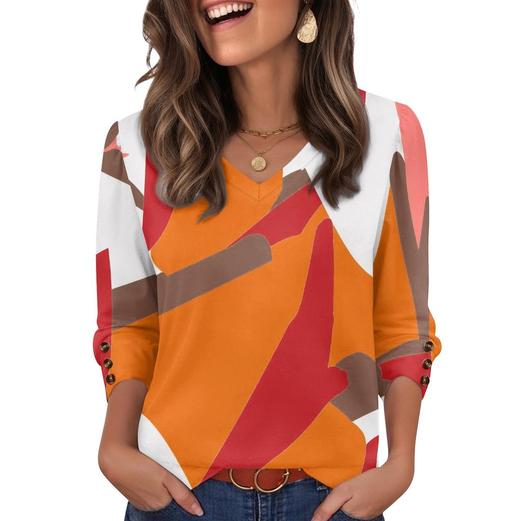 Women's Fashion, Casual And Retro V-neck Top