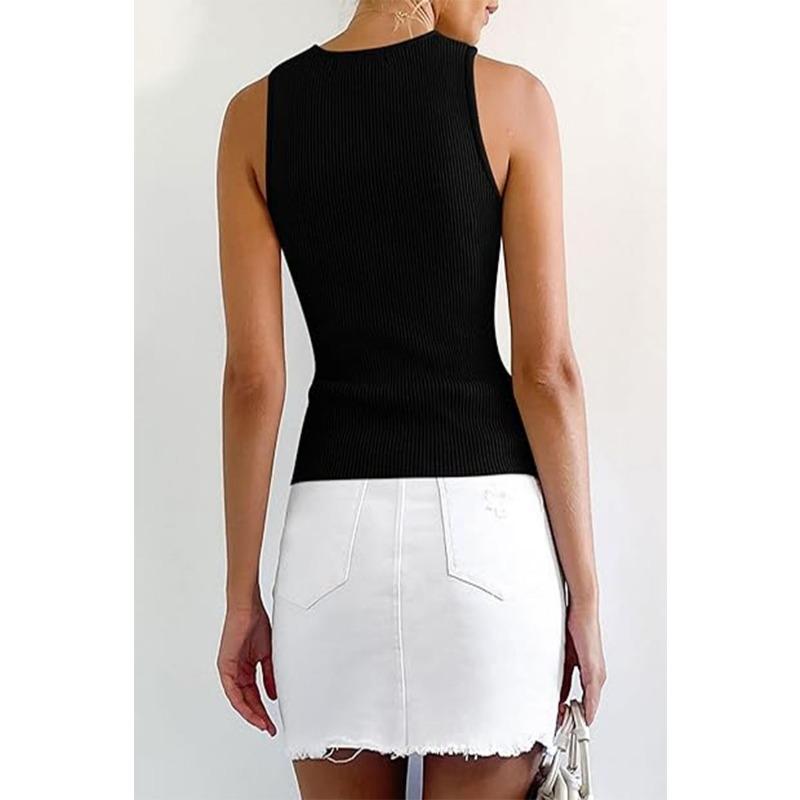 YYFS Женские модные повседневные летние весенние однотонные блузки и рубашки без рукавов с круглым вырезом и принтом