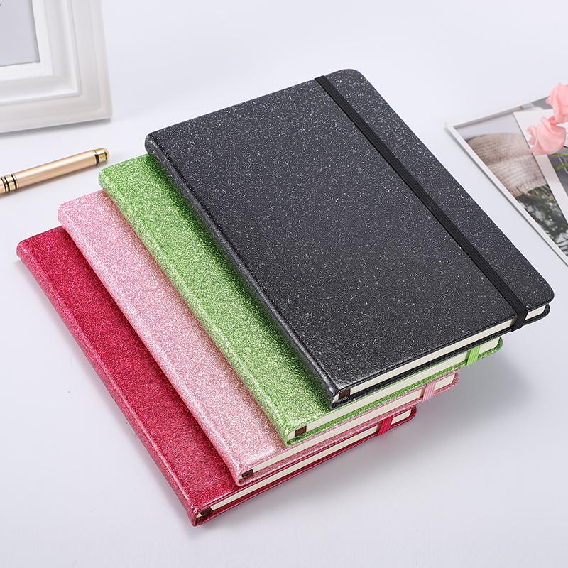 New Design Bright PU Leather Cover Notebook A5 Shine Line Pages Diary Flash Color Notebook with Elastic Strap for Stock