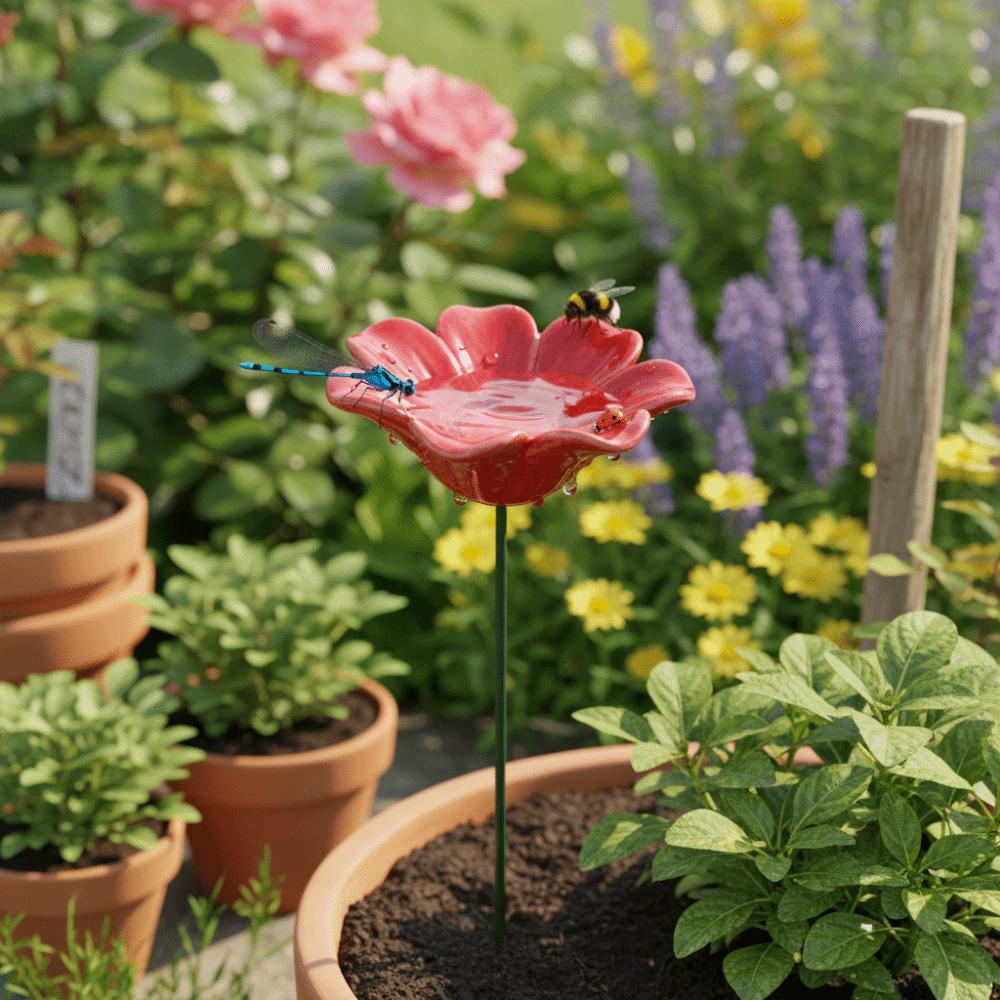 Flower Shaped Bee Butterfly Water Dispenser Colorful Bee Watering Station Courtyard