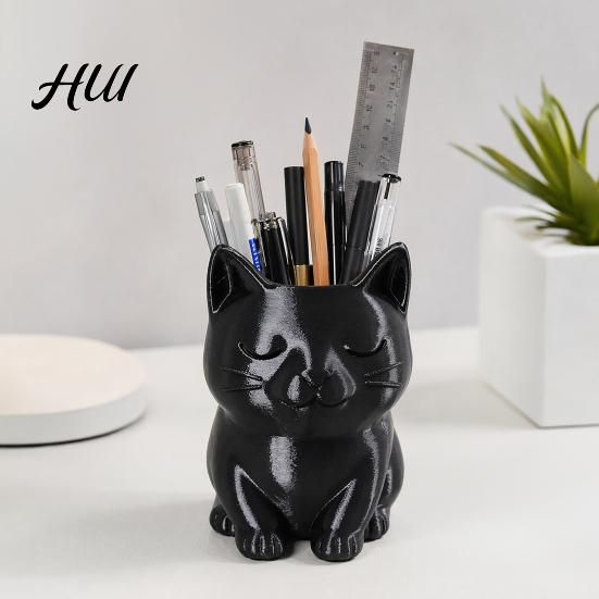 Cat Shaped Pencil Holder Pen Holder, Cute Kitty Desk Organizer for Stationery Storage, Large Healing Decor Capacity Stand Office Home, Creative