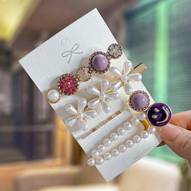 Fashion Acrylic Pearl Hair Clips Set Sweet Flower Hair Barrettes For Women Girls Korean Geometric Hair Accessories Jewelry 2022