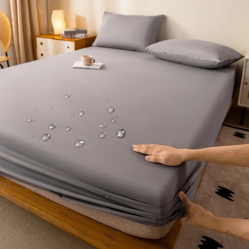 Однотонная водонепроницаемая простыня на резинке, нескользящий регулируемый наматрасник для двуспальной, королевской, полуторной кровати 90/120/150/180/200см