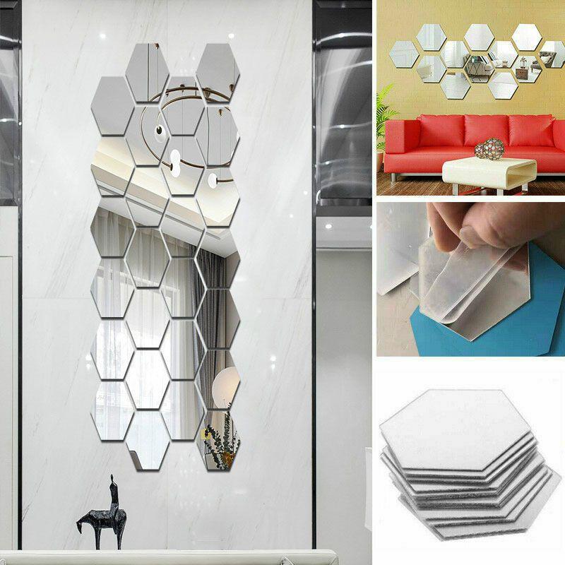 Stylish Hexagon 3d Mirror Mosaic Wall Stickers Self Adhesive Diy Bedroom Art