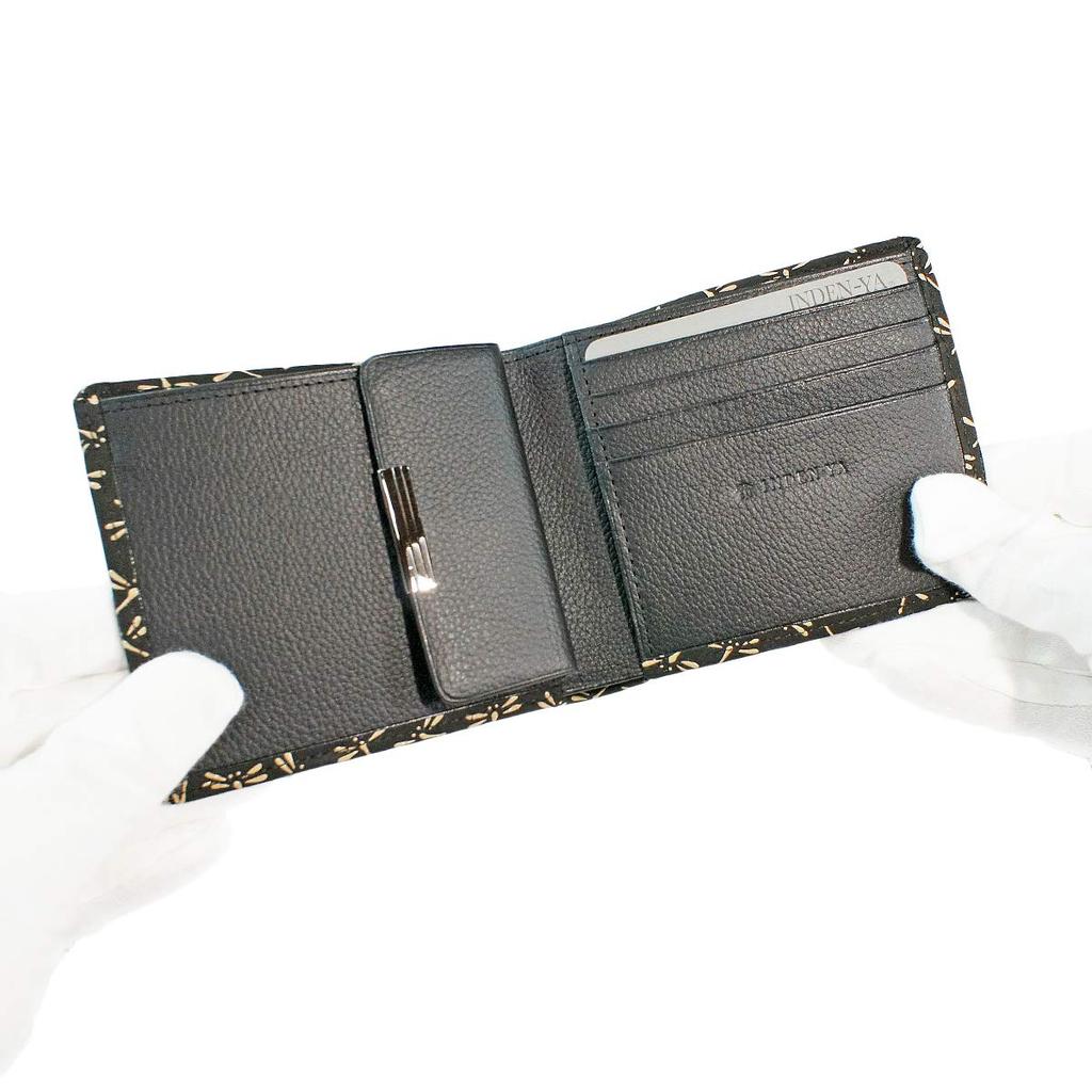 Кошелек Inden Bifold Bill C из оленьей кожи, черный с белым лаком, с рисунком стрекозы [Indenya] 2003-11-008