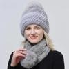 Winter Warm Women Hat Scarf Set Knitted Mink Fur Covered Up Pompom Cap Ball Scarf Natural Fur High Quality