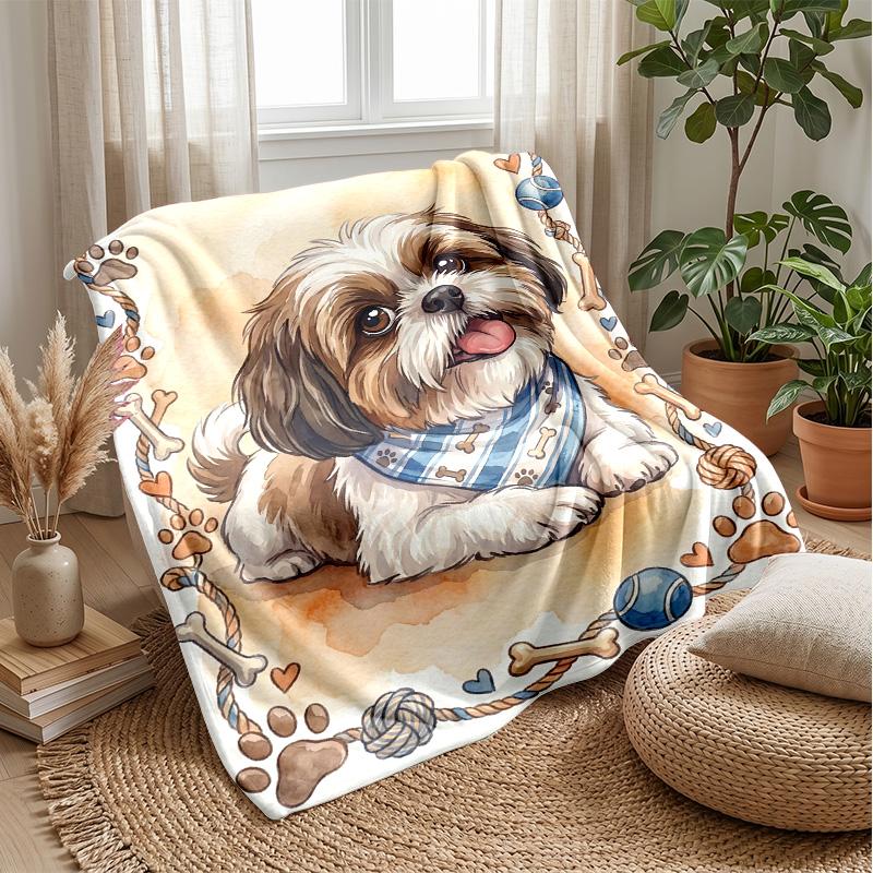 Shiba Inu Paws and Bones Theme blanket Lightweight Warm Flannel Blanket Decorative Throw Blanket for Home Decoration