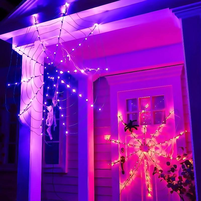 Halloween Glowing Spider Web Lights Outdoor Indoor Decorative Lighting for Party Scene Setup Haunted House Yard Wall Decor Use