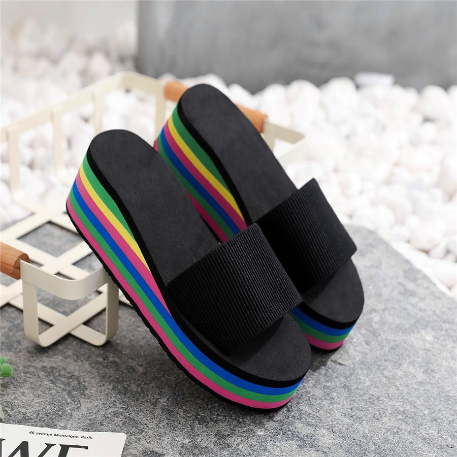 Женские шлепанцы Rainbow Herringbone на высоком каблуке - Летние пляжные сандалии