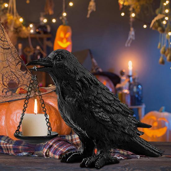 Crow Candle Holder Gothic Raven Tealight Candle Holder Halloween Crow