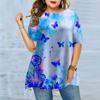 Женская летняя темная футболка с принтом бабочки больших размеров, удобная футболка с короткими рукавами и круглым вырезом, повседневная мешковатая футболка средней длины
