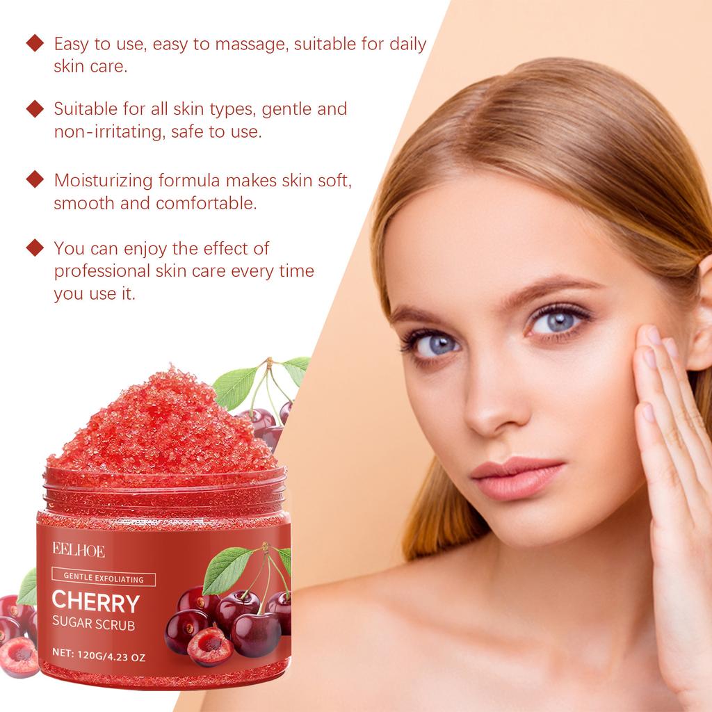 Cherry Sugar Body Scrub Gentle Exfoliating Body Wash Remove Dead Skin Moisturizing Brightening Deep Cleansing Shower Scrub