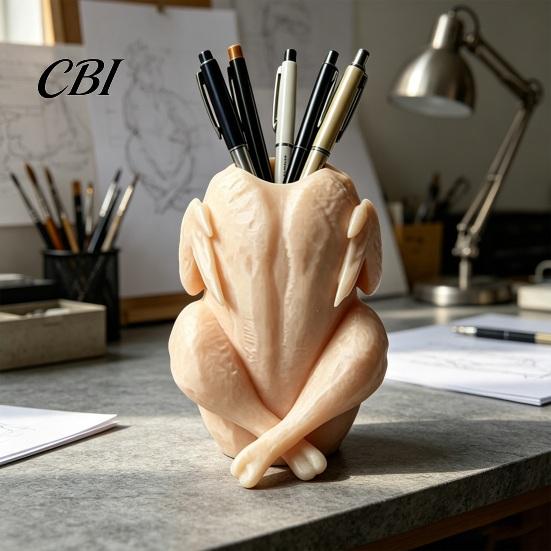 Gift For Students And Teachers Chicken Pen Holder, Cute Rooster Desk Organizer for Pens Makeup Brushes, Handmade Storage Large Capacity Stand