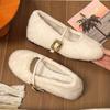 Модные элегантные туфли Мэри Джейн с пряжкой на меху, женские удобные мягкие пухлые туфли на плоской подошве, женские плюшевые мокасины