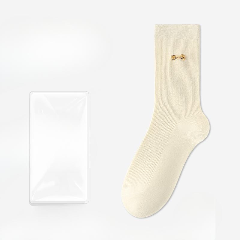 Female Autumn Fashion New Pin Bow Sweat Absorbing Anti Bacterial Tube Cotton Socks