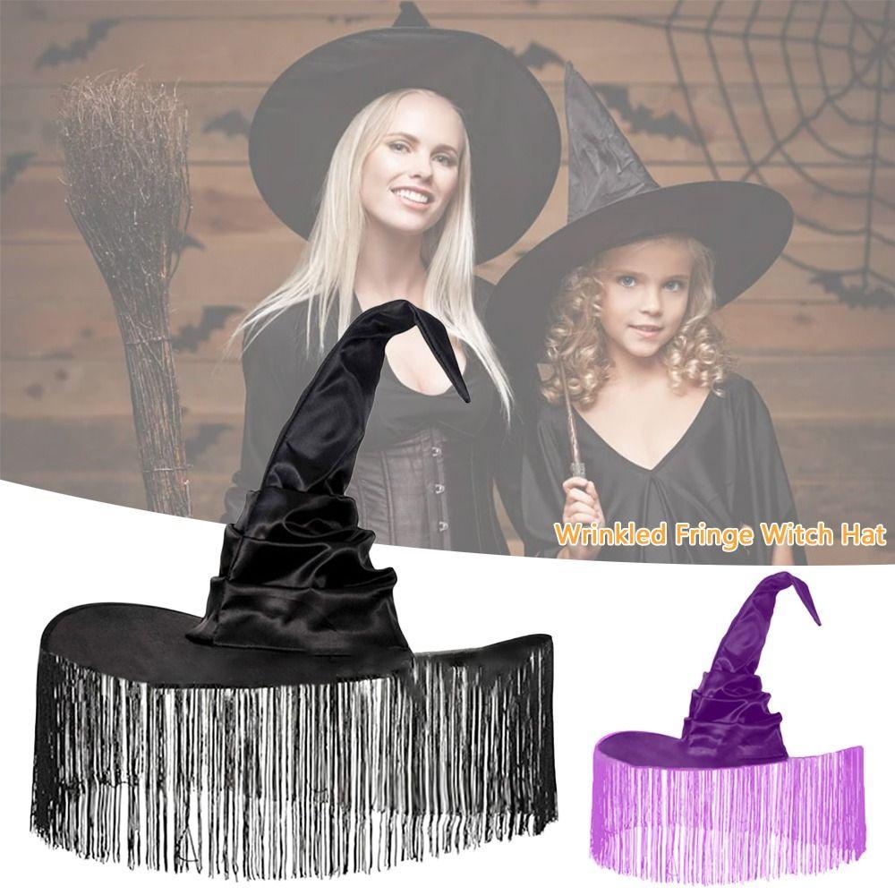 Black Purple Halloween Hat Pleated Makeup Props Leisure Wrinkled Fringe Witch Hat Travel
