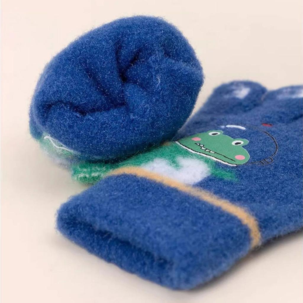 Warm Mittens Boys Full Finger Gloves Cartoon Dinosaur Crocodile Knitted Kids Windproof Anti-ColdCute Baby Winter Gloves