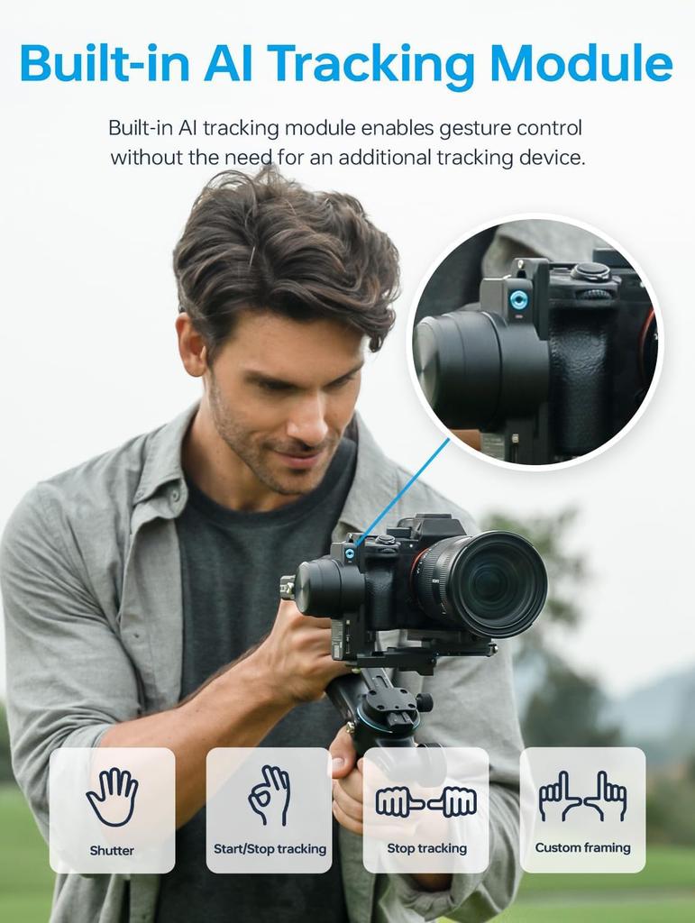 Feiyu SCORP 2 Camera AI Mirrorless DSLR Camera Image AI Outdoor Tripod Remote Zoom Portrait YouTube IG Video Compatible with Sony A7S Canon EOS Nikon
