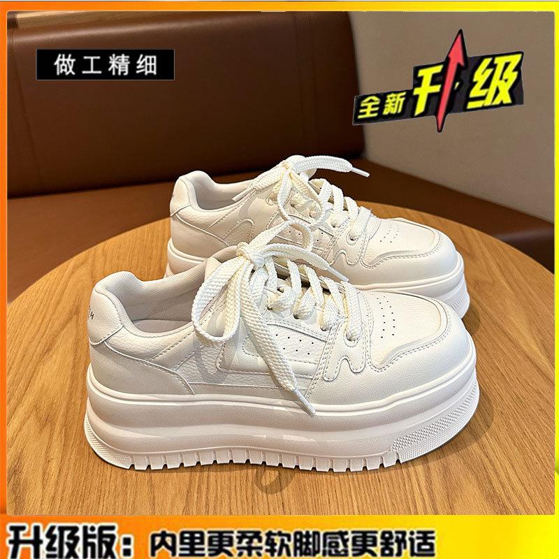 Cowhide Version~ Genuine Leather Thick-soled Heightening Little White Shoes Women's Board Shoes 2025 Spring and Summer New Casual Shoes Muffin Si