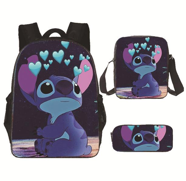 New animation cartoon stitc three-piece schoolbag, primary and secondary school backpack, backpack