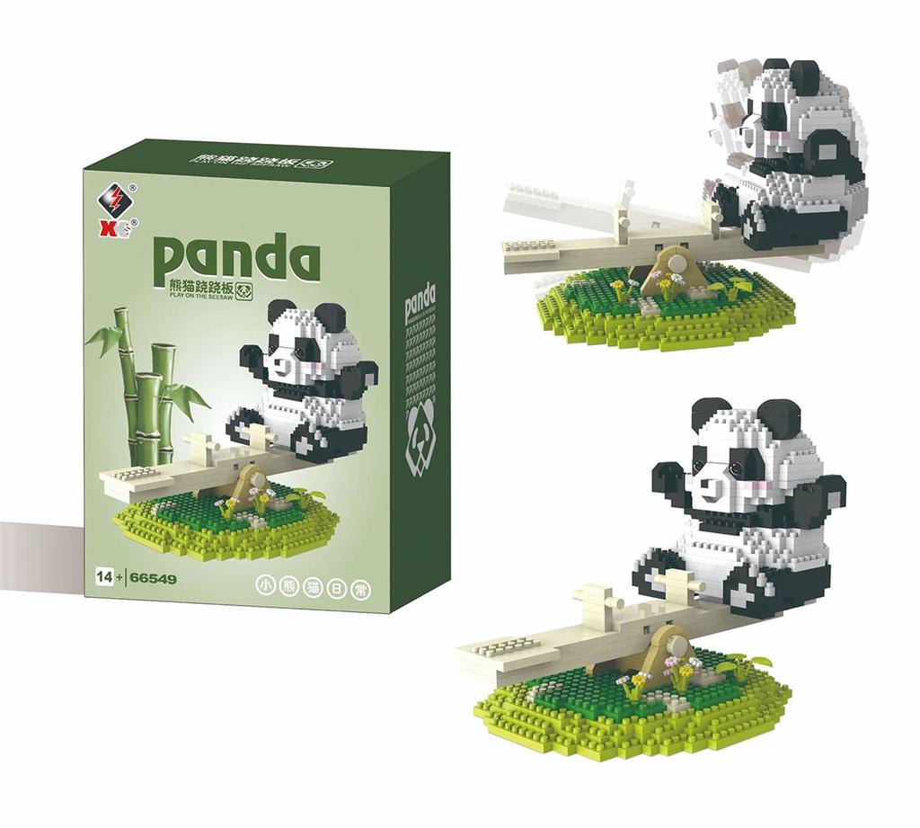 DIY Kawaii Panda Model Building Blocks Assemble 3D Panda Playing on Swings Seesaws Wooden Horses Brick Toys with high quality